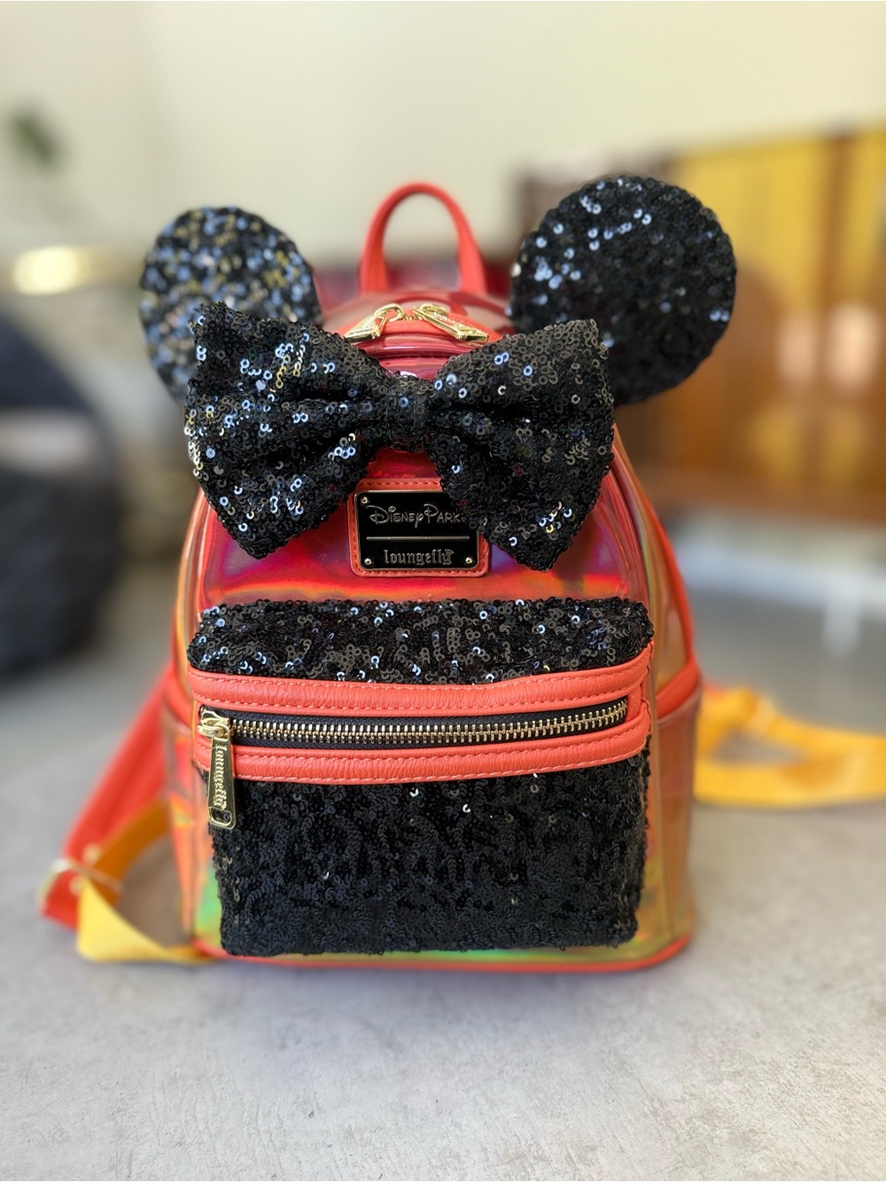 Loungefly  Disneyparks Halloween Iridescent Minnie Mouse Sequin Ear Backpack